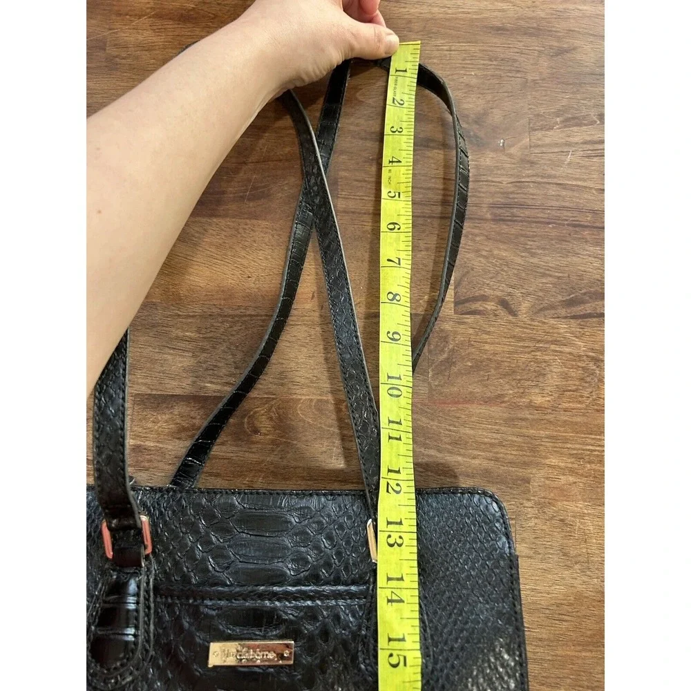 Y2K 90s Vintage Liz Claiborne Black Textured‎ Crocodile Purse Shoulder Bag 10